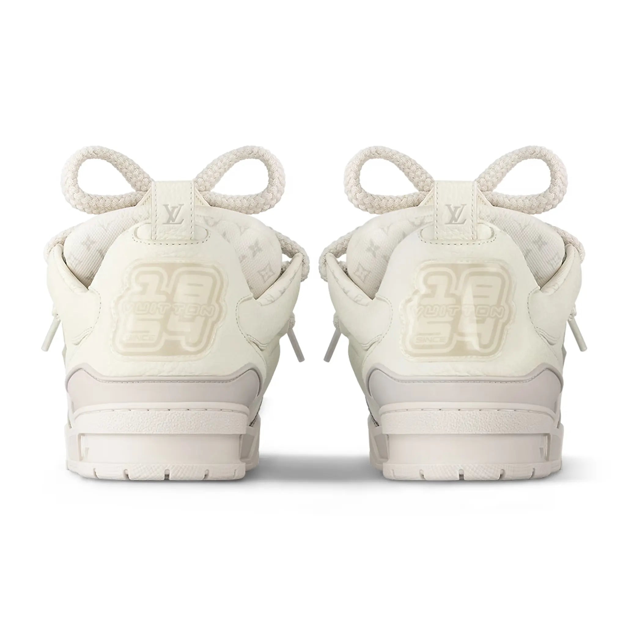 Heel view of Louis Vuitton LV Skate Trainer White Sneaker